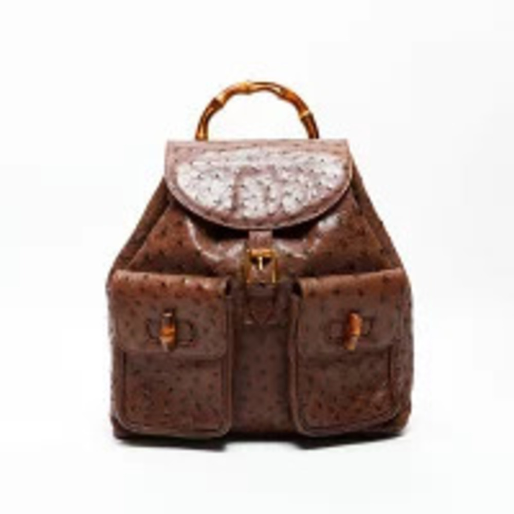 Gucci Bamboo Ostrich Backpack Daypack Brown